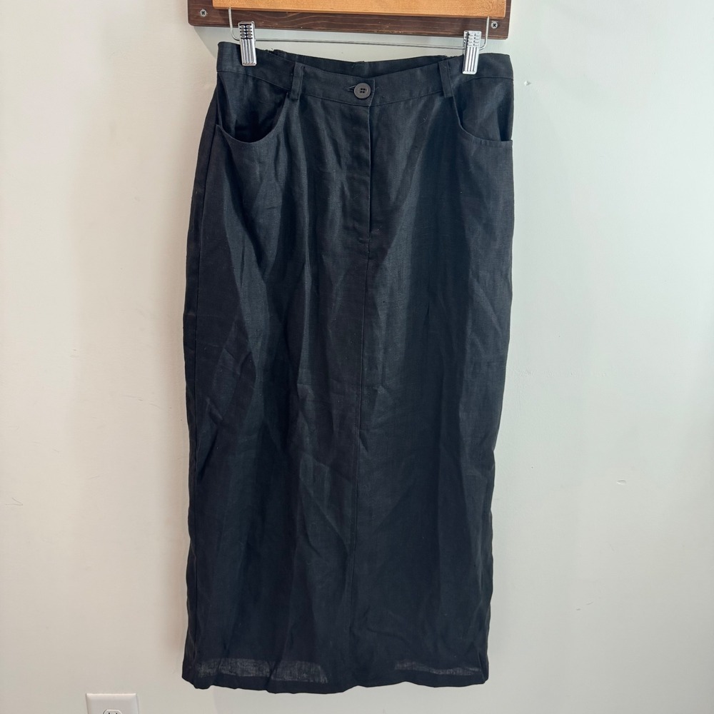 Vintage Carol Anderson Collection Black 100% Linen Maxi Skirt Medium Made in USA